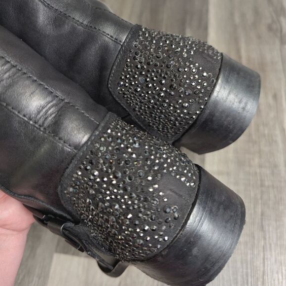 Brian Atwood Diva Black leather crystal embellished knee high riding boots 6.5 - Picture 7 of 10